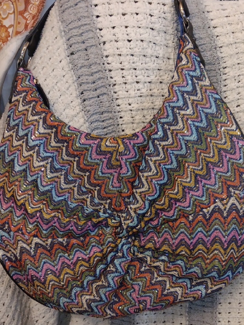 Candie's Multicolor Chevron Hobo Shoulder Bag with Black Trim - Picture 8 of 10